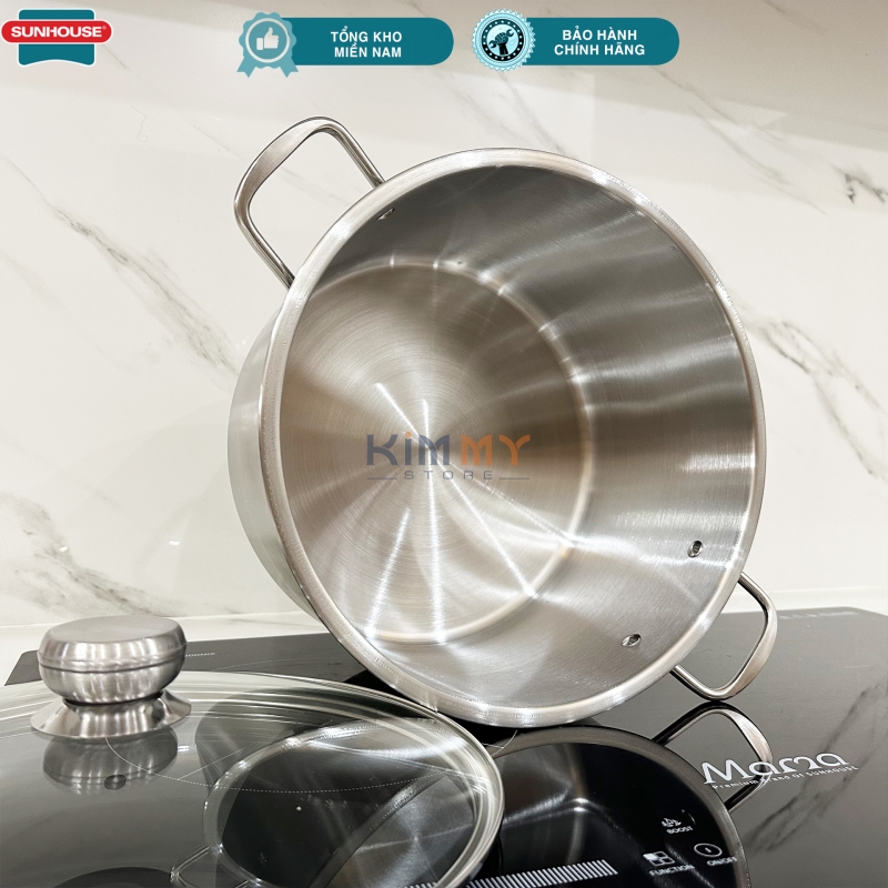 Nồi luộc gà inox 28cm nắp thủy tinh cường lực